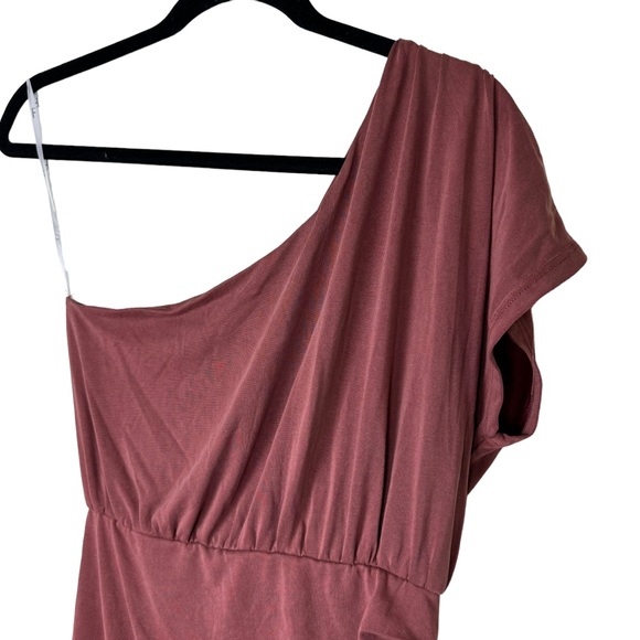 Lulu's Raise a Glass One Shoulder Midi Dress Size S Wedding Cocktail Rusty Rose - Picture 6 of 13